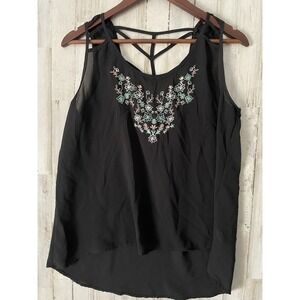 Mine Black Embroidered Blouse Size Large Womens